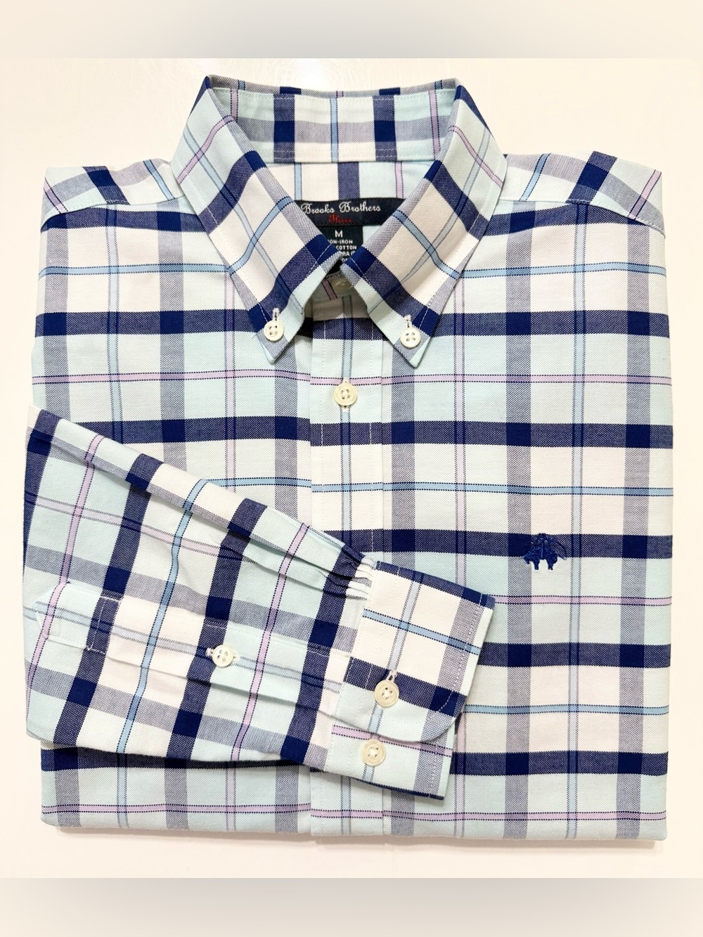 Brooks Brothers Boys Non-Iron Cotton Oxford Plaid Sport Shirt - Med (10-12)